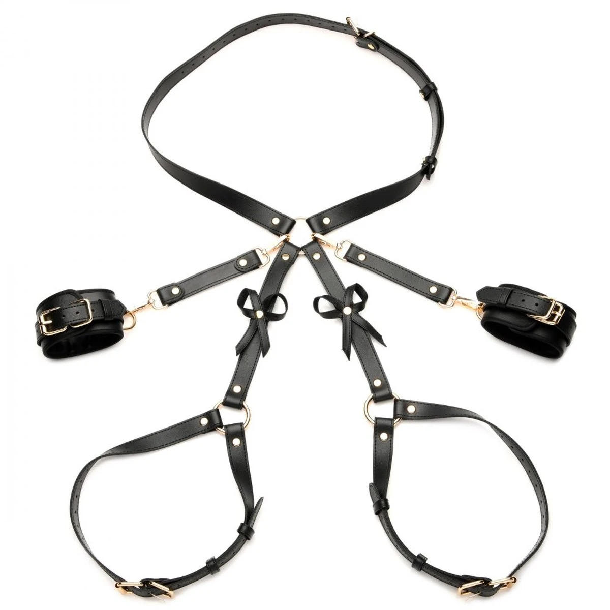 Bondage Harness Mit Schleifchen | Schwarz-Gold – Bild 5