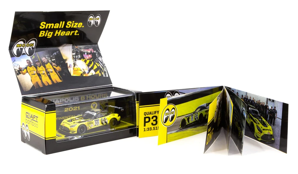 Tarmac T64-062-21IND99 Mercedes-AMG GT3 Indianapolis 8 Hour 2021 "Mooneyes" Gelb Hobby64 Maßstab 1:6 – Bild 4