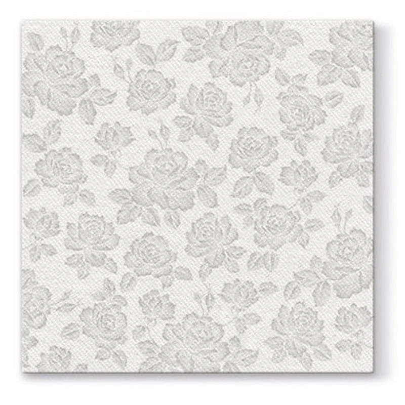 50 Servietten Airlaid Subtle Roses Silber - 40x40cm 3-lagig
